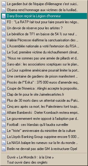 flux RSS de la Une du Monde en marque page dynamique